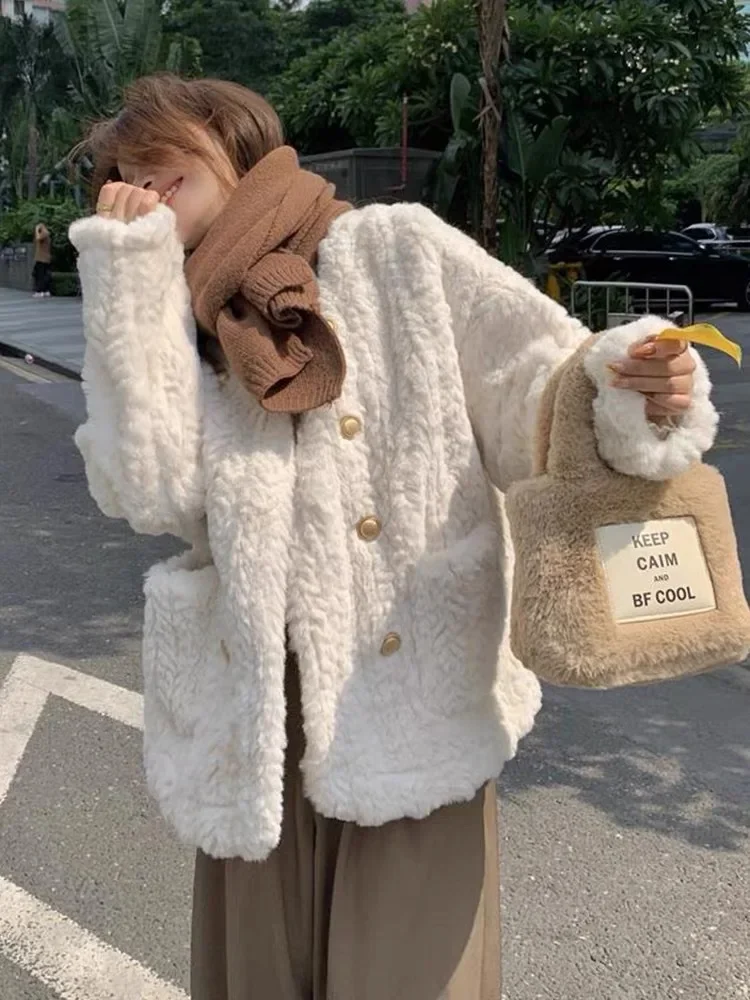 Maternity Lamb Fur Jacket Short Thickened Plush Feel Top Autumn Winter Outerwear Small Fragrance Style Chinese Brand AE Stock