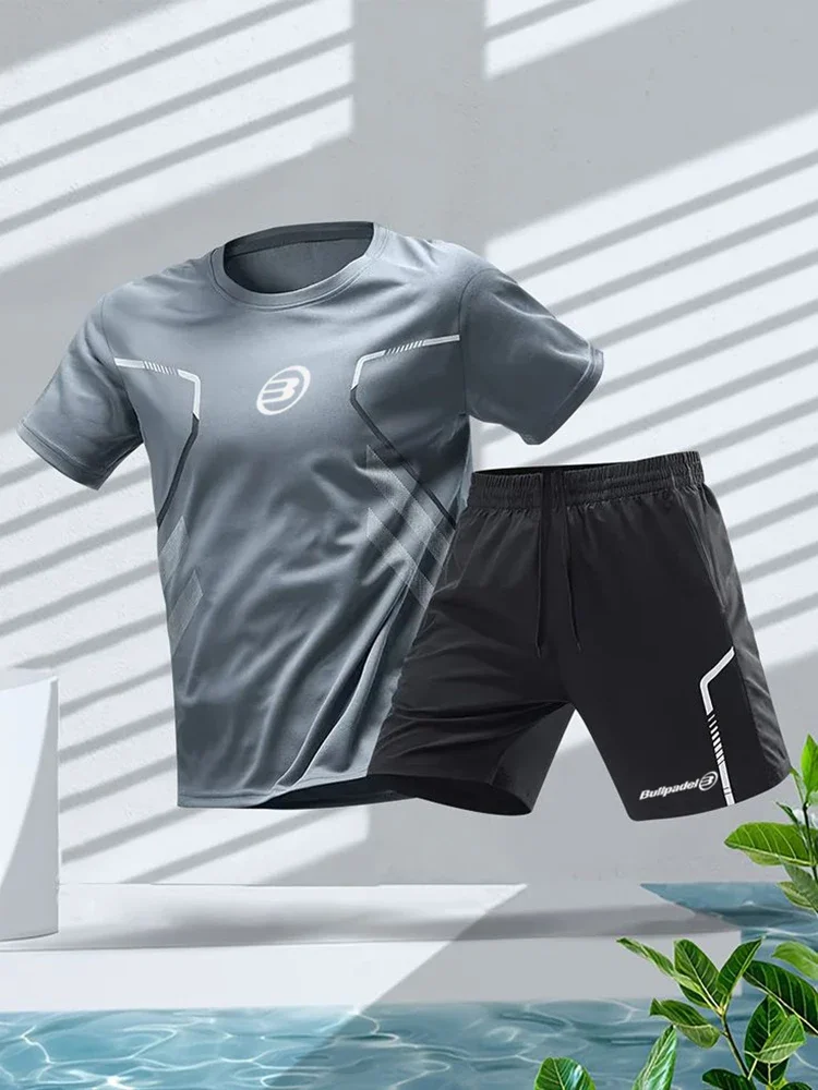 Sports Set Bullpadel Men's T-shirt and shorts Summer Soccer Training Badminton Tennis Short Sleeve