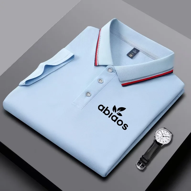 Polo Nera da Uomo con Stampa 'abiaos', Colletto a Righe, Top Traspirante Casual Business per l'Estate - immagine 3