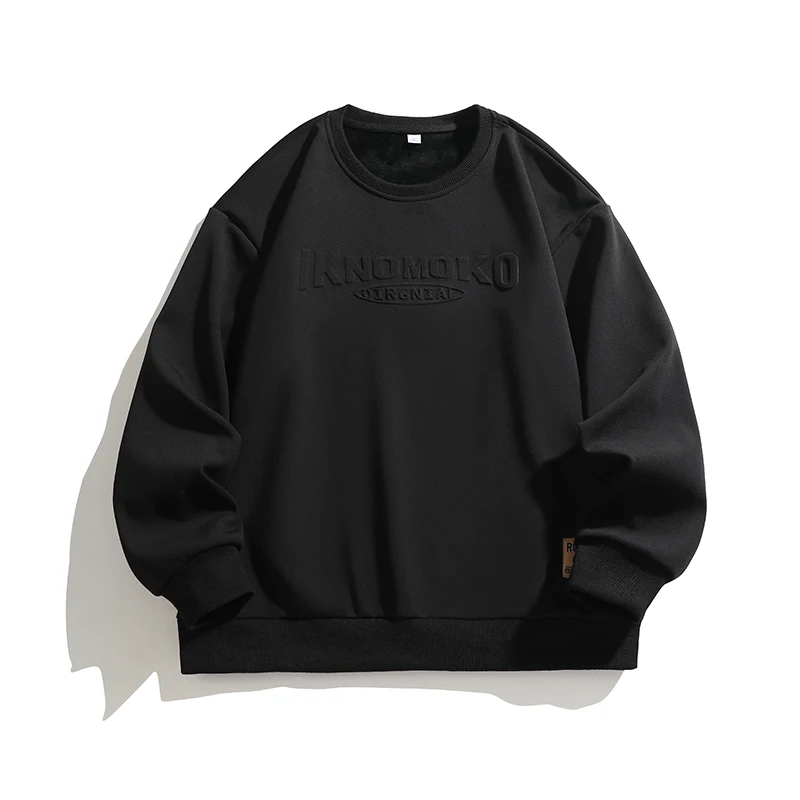 Men's Spring Autumn Pullover Round neck Letter Print Solid Lantern Long Sleeve Sports Hoodies T-shirt Casual Loose Vintage Tops