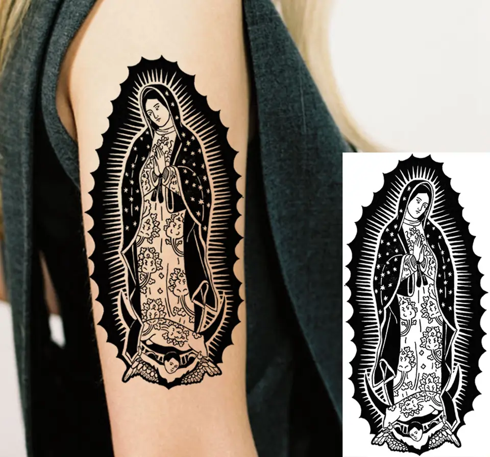 1 Sheet Waterproof Chicano Guadalupe Virgin Mary Temporary Tattoos Mexico Holy  Mother Tatoos Realistic Fake Tattoo Body Stickers - AliExpress 66, image size:960x894