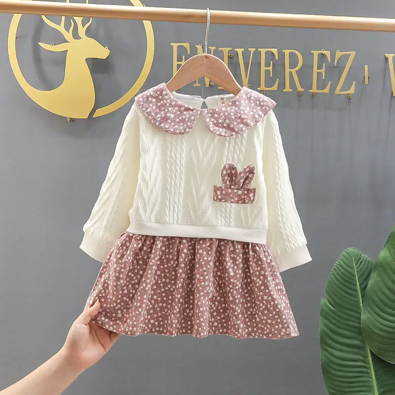 

Girls Casual Dress Korean Style Cute Rabbit Long Sleeve Princess Dresses Spring Autumn Children Fashion Toddler Girls Dress