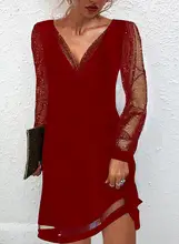 Robe en dentelle à manches latérales et col en v pour femme, vêtement de couleur pure, nouvelle collection printemps 2022 