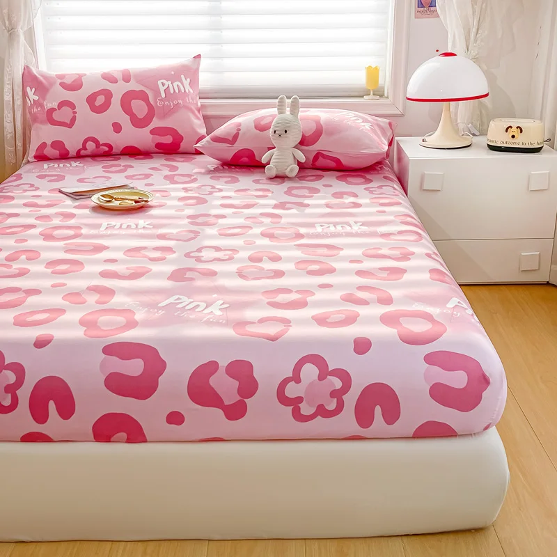 Pink Leopard Print Fitted Sheet Cheetah Bedding 3pcs for Kids Teens Girls Adults Room Decor,Wild Animal Skin Texture Bed Cover 2