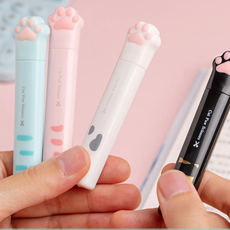 1Pc 블랙/화이트 스카이 하이 고양이 발 휴대용 소형 가위, 사랑을 위한 다용도 미니 도구, 학교 문구 및 사무용품