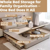 Lit double 200x220cm avec tête de lit lumineuse, cadre de lit et rangement 3 tiroirs, pour chambre parentale, mobilier de luxe haut de gamme pour hôtel 2