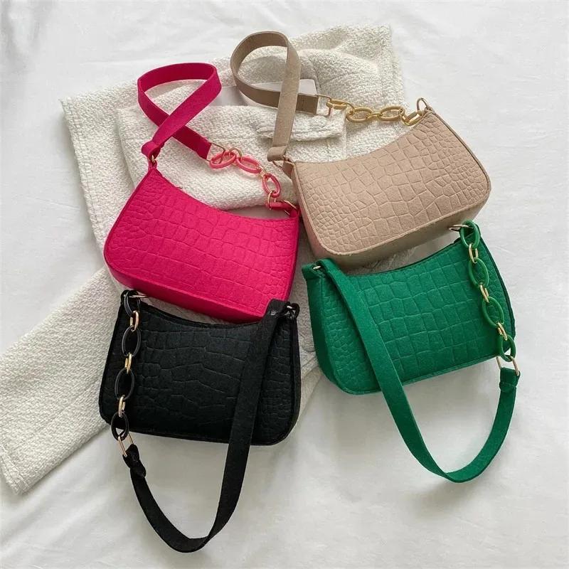 Women's elegant handbag embossed felt multifunctional portable chain bag