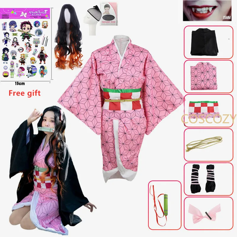 Anime Demon Slayer Nezuko Cosplay Costume pour femmes et filles, Kimono