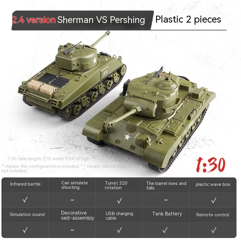 1: 30 Rc Tank Toy M26 Panxing Vs M4a3 Sherman Turret Rotation Simulation Combat Sound Effect 2.4ghz Rc Tank Model Remote Control 6