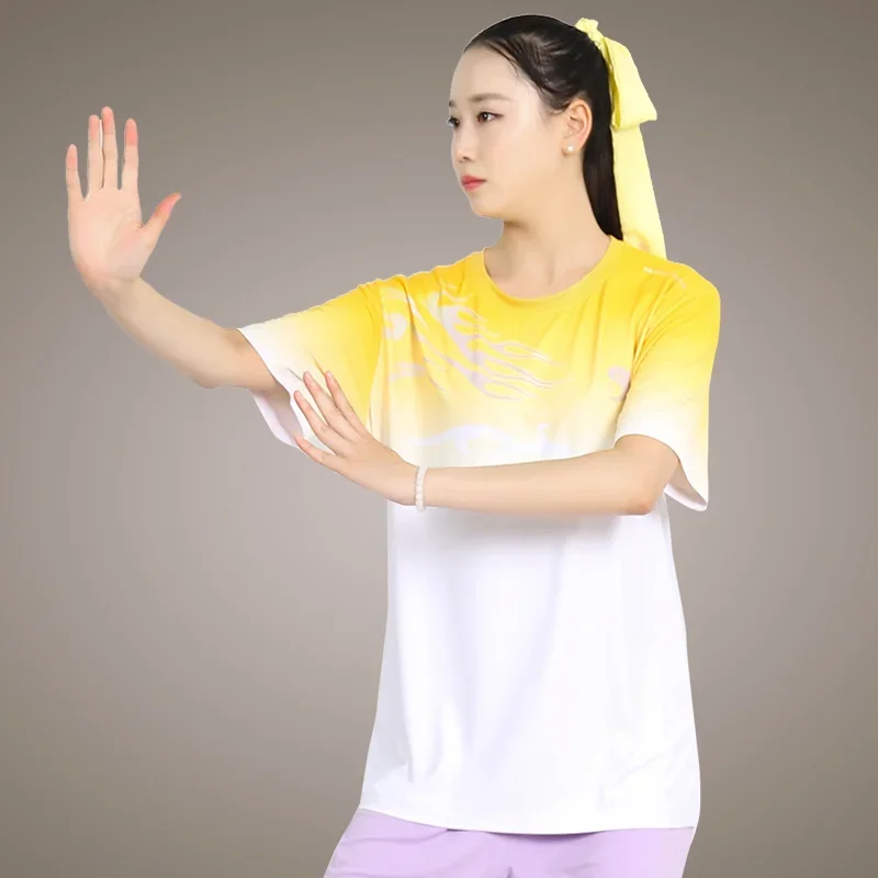 Martial Arts T-shirt Short-sleeved Clothing Kung Fu Shirt Classic Uniform Kung Fu Men's Shirt Summer Ice Silk Gradient Top