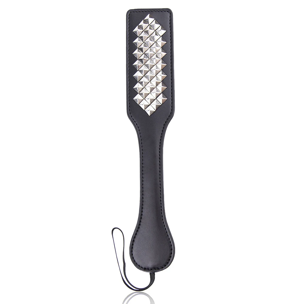 32CM PU Leather Paddle ,Riding Crop Flogger Horsewhips Punk Rivet Bat Spikes Leather Spanking Paddle Slapper Whip for Horse 2