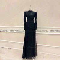 Sparkle Evening Dress Long Luxury For Woman Full Sleeve Muslim Wedding Party Floor Length Pleat High Neck Formal Pageant Fiesta - Image 6
