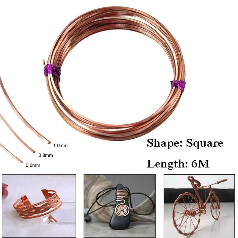 사각형 구리 와이어 환경 보호 틴셀 구리 플랫 와이어, 쥬얼리 제작, DIY 액세서리, 0.6mm, 0.8mm, 1mm