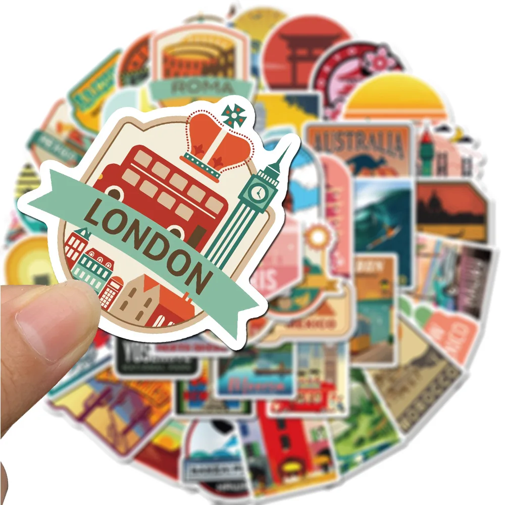 Vibrant Cityscape Travel Stickers - Creative DIY Decor Set (50 Pieces)