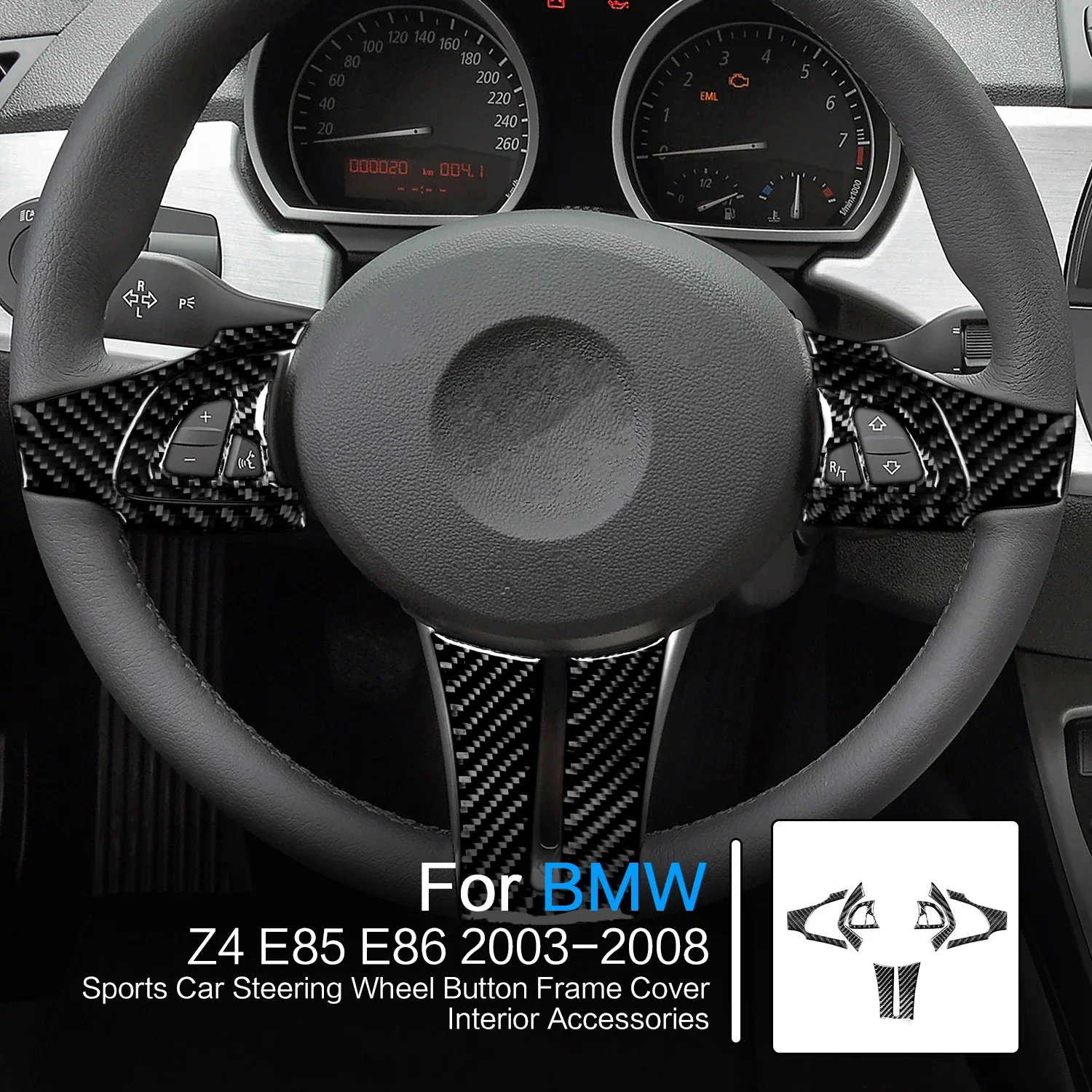 

Carbon Fiber Sticker for BMW Z4 E85 E86 2003-2008 Roadster Car Steering Wheel Button Frame Cover Interior Trim Accessories
