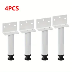 Sleek Polished Adjustable Furniture Legs - Round Metal Design (White - 15cm - 4PCS)