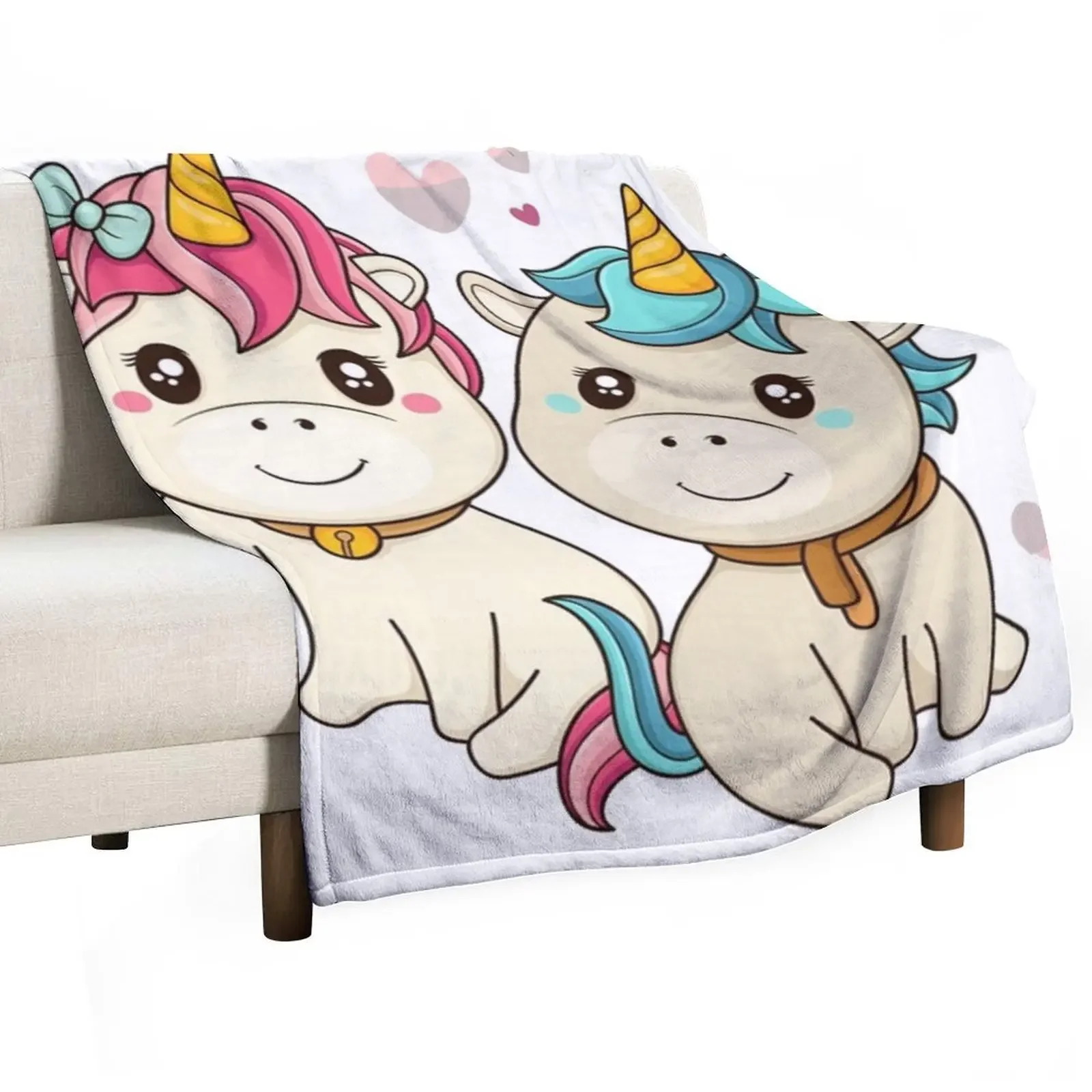 

Cute Kawaii Boy & Girl Unicorn Throw Blanket Personalized Gift For Baby Blankets