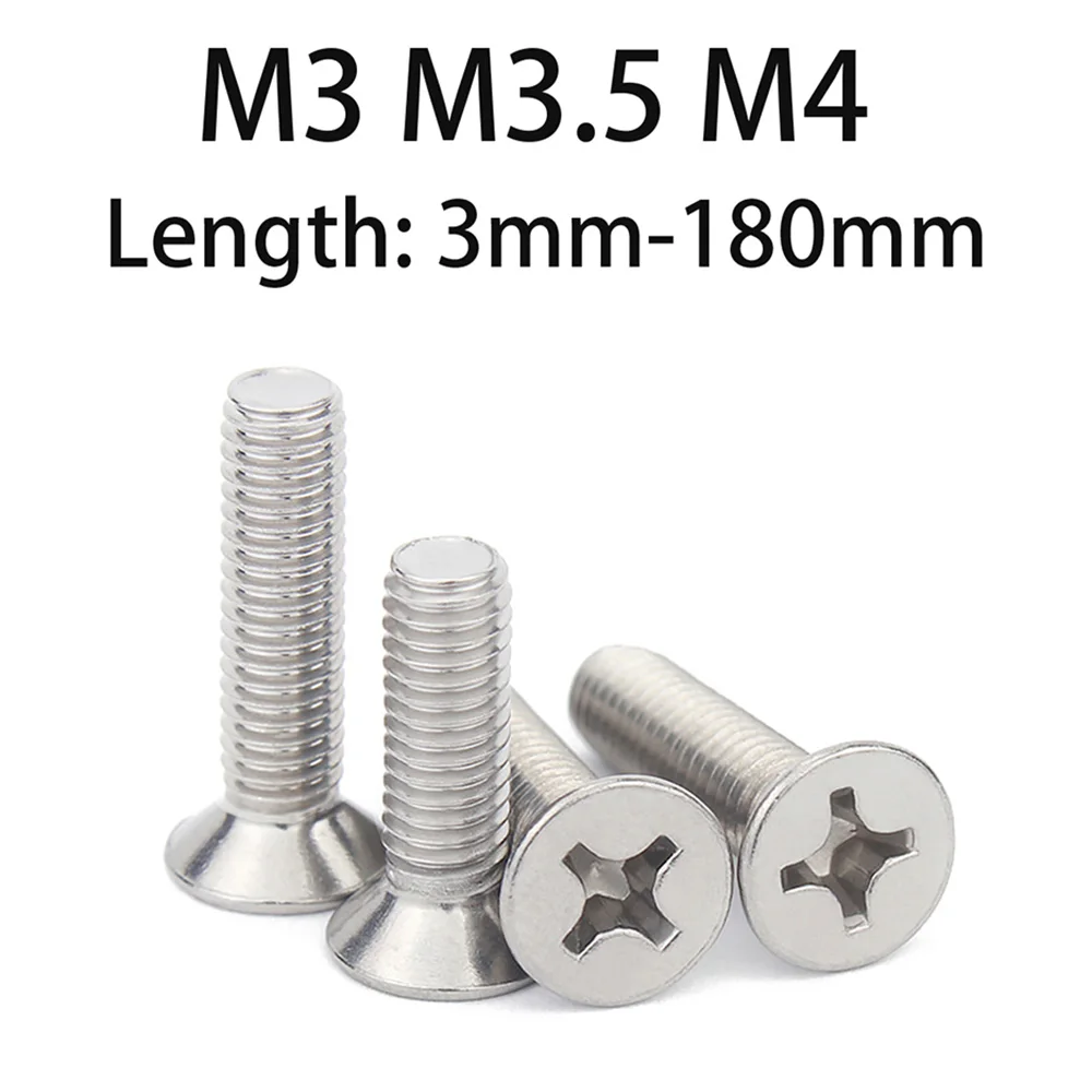 

3 мм-180 мм плоские винты с потайной головкой Phillips M3 M3.5 M4 304 Винты с плоской головкой из нержавеющей стали