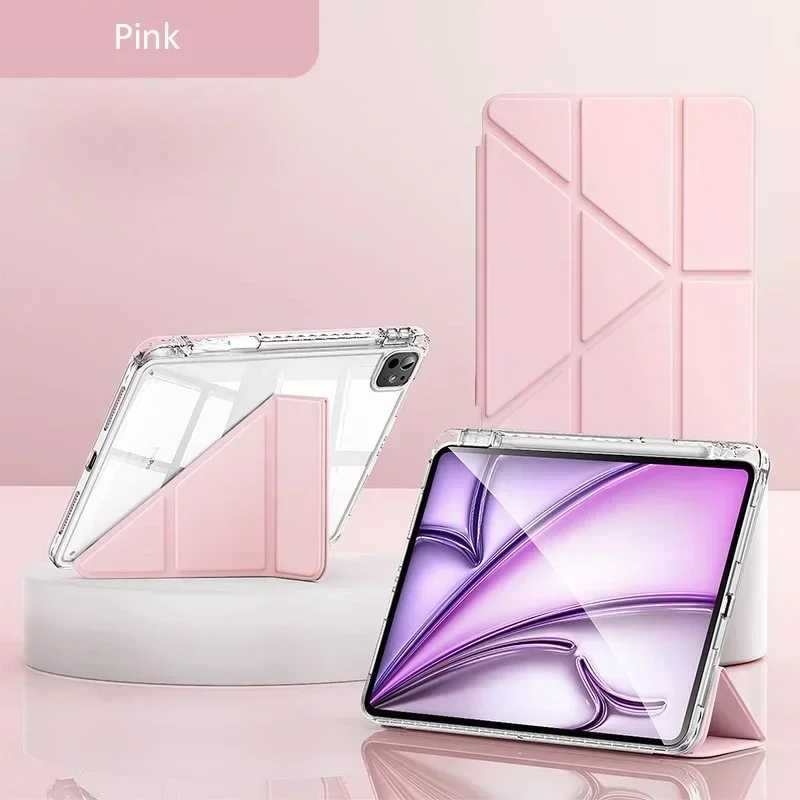 Transparent Multi-Folding Tablet Cover with Pencil Holder