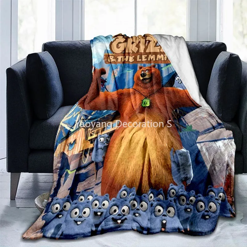

Cartoon Grizzy and The Lemmings Blankets Fleece All Season Bear Anime Portable Ultra-Soft Throw Blankets for Home Bedroom Piece