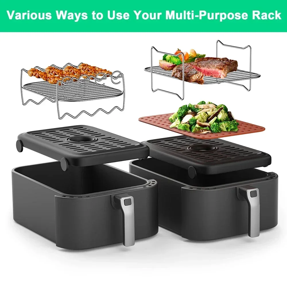 Kitchen Grill Air Fryer Rack for Ninja Dual Air Fryer with Barbecue Sticks for Double Basket Fryers Oven Microwave Baking air fryer rack