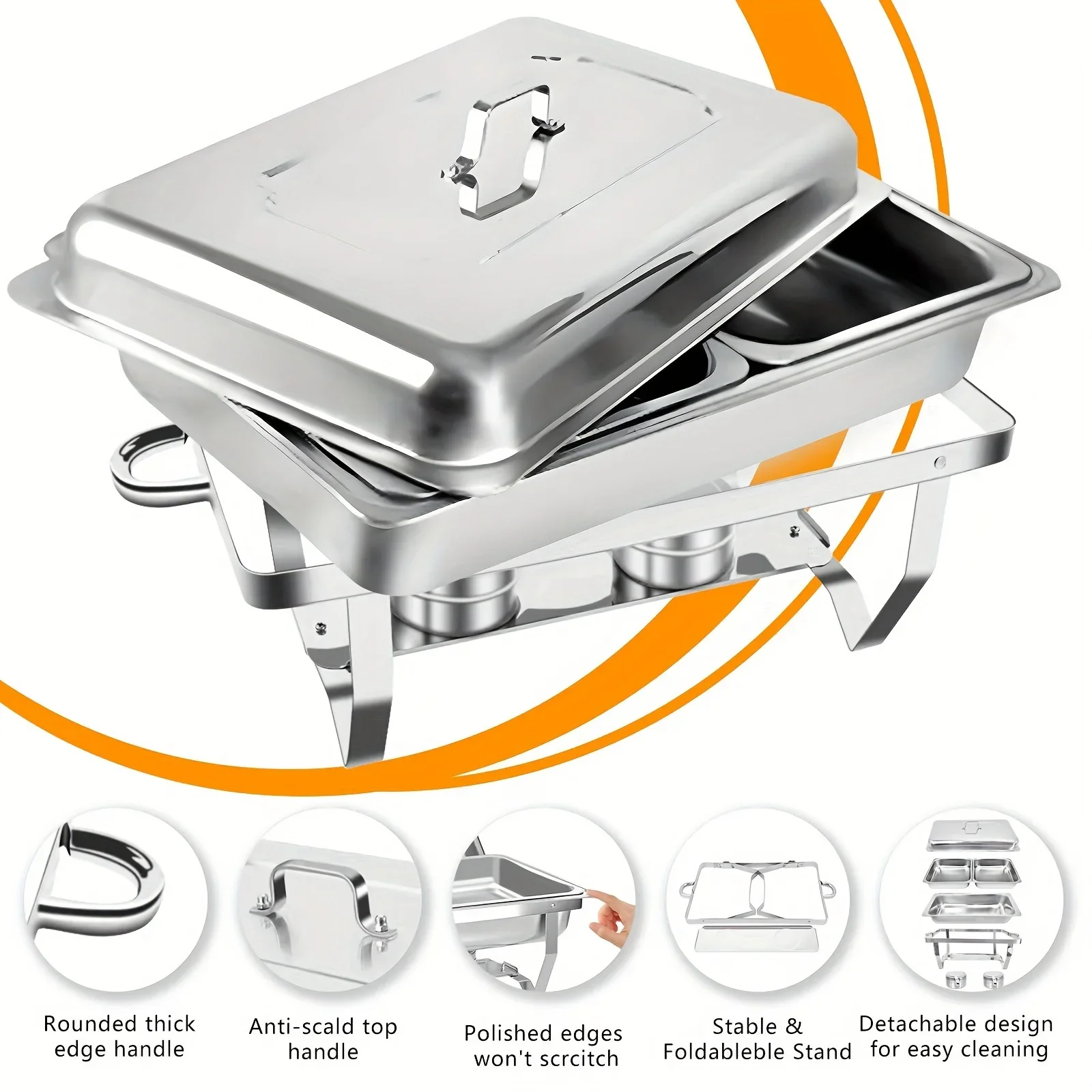 4 Pack 8QT Half Size Stainless Steel Chafing Dish Buffet Set-Durable Food Warmer Kit With Tight-Fitting Lids,