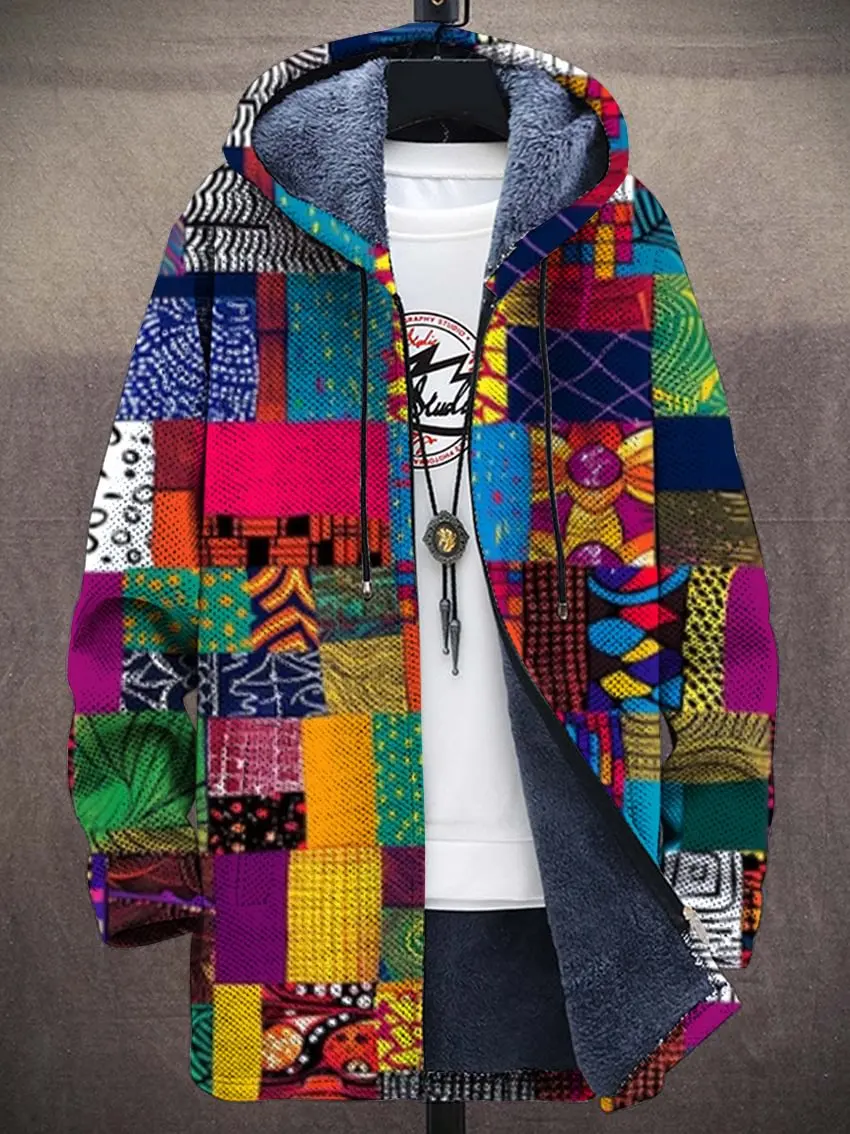 Vintage Aztec Print Unisex Plush Thick Long-Sleeved Sweater Cardigan Coat
