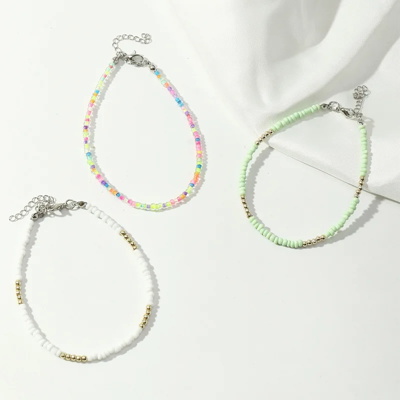 Silver anklet bracelet Ankle chains Bead bracelet Beads anklet Fashion accessories 3Pcs/Set bohemian colorful beaded beads anklets for women