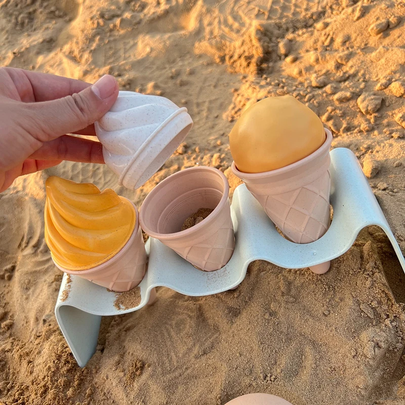 Children Beach Toys Ice Cream Model Bulldozer Sandbox Set For Kids Safe Plastic Wheat Straw Summer Outdoor Sand Water Game Gifts 4