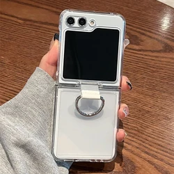 Ultra Thin Transparent PVC Ring Bracket Case - Shockproof Hard Bumper Cover for Galaxy Z Flip7 (PVC)