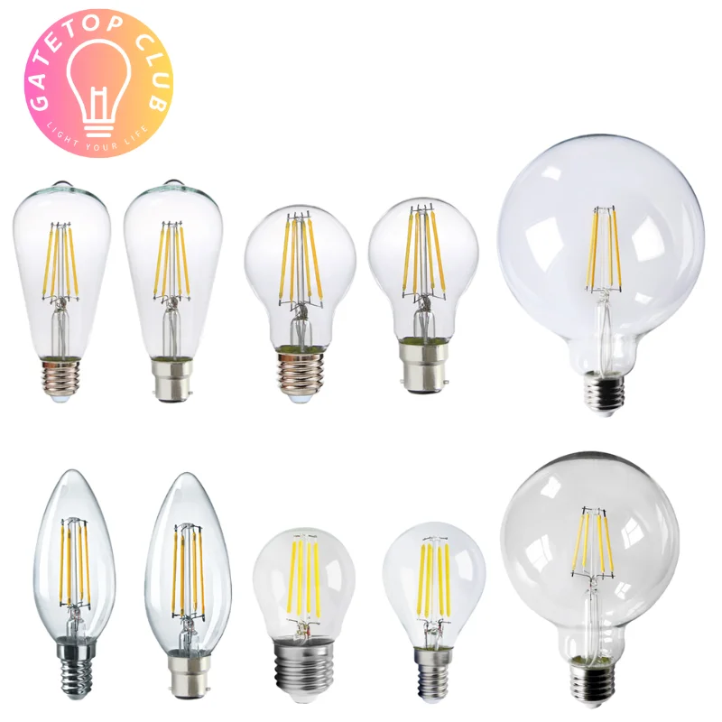 

LED Filament Bulb Retro Edison E27 E14 B22 Lamp AC220V Light Bulb C35 G45 A60 ST64 G80 G95 G125 Glass Bulb Vintage Candle Light