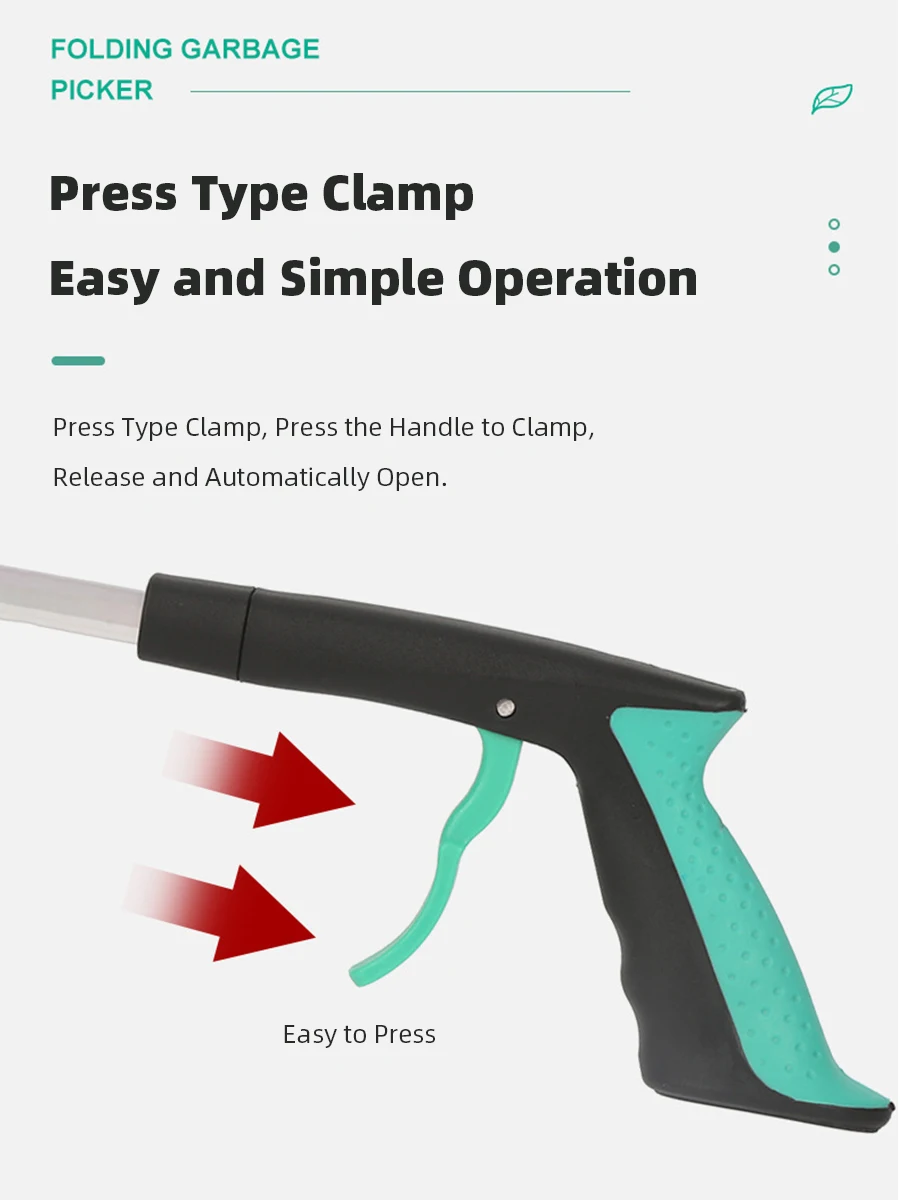 Description Picture 5 of itemSanitation Garbage Picker 91cm 109cm Tri-fold Foldable Gripper Long Handle Pickup Clip Garbage Leaf Picker Trash Picker Clip