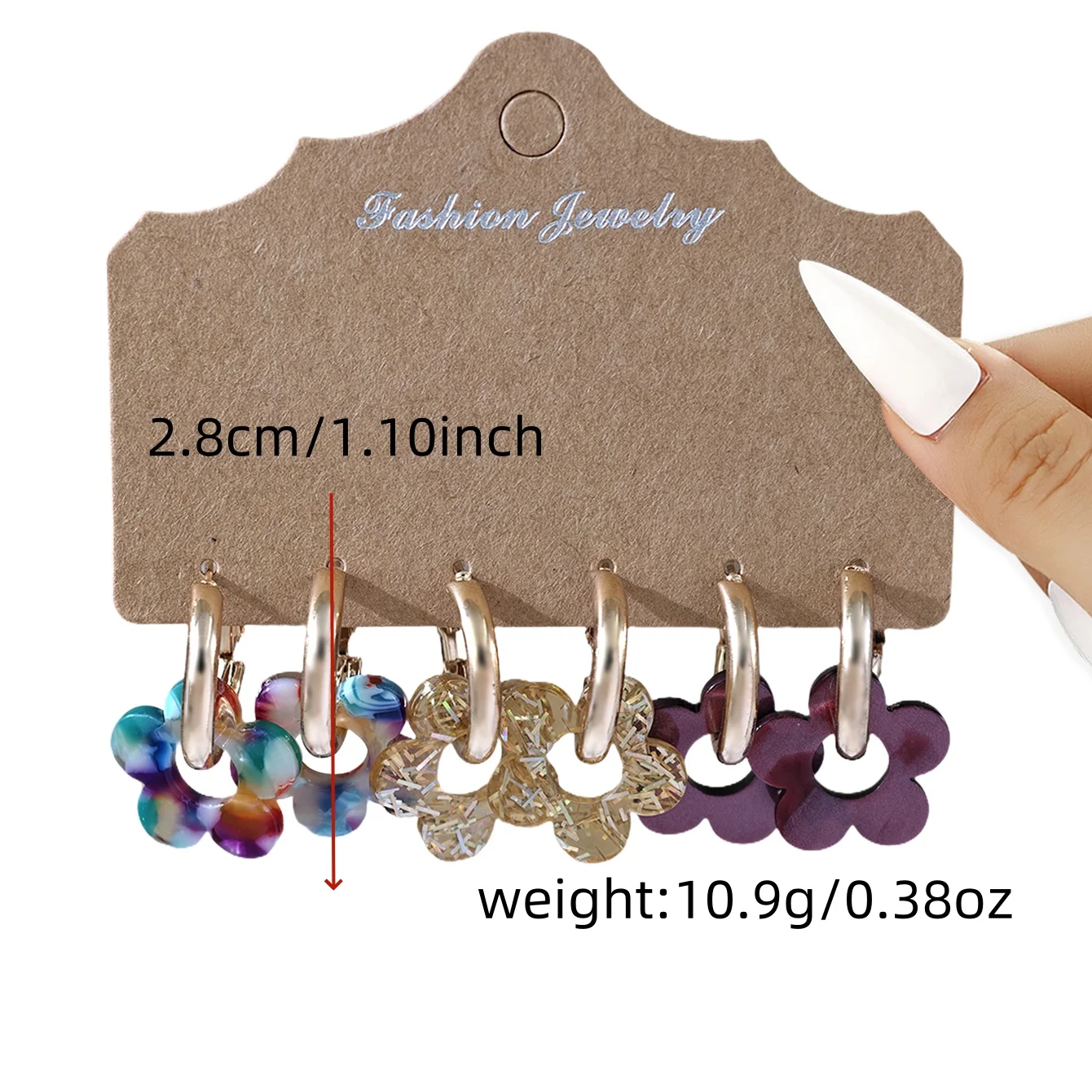 Colorful Sequin Five Flower Pendant Earrings Set Niche Design Elegant Flower Acrylic Metal Women's Earrings Gift