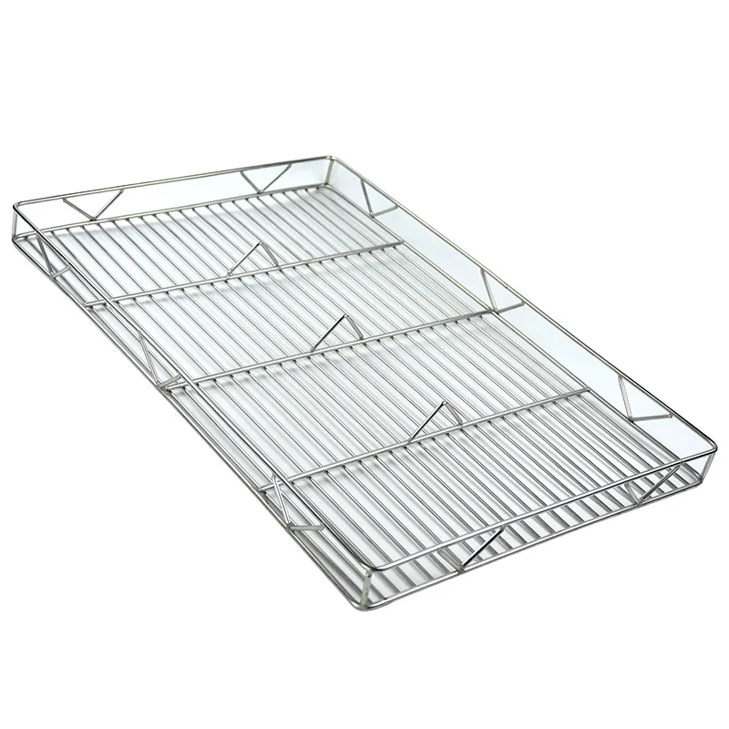 Stainless Steel 304 Food Grade Rectangle BBQ Barbecue Grill Wire Grid Mesh Net Drying Rack with Stable Square Frame and Feet