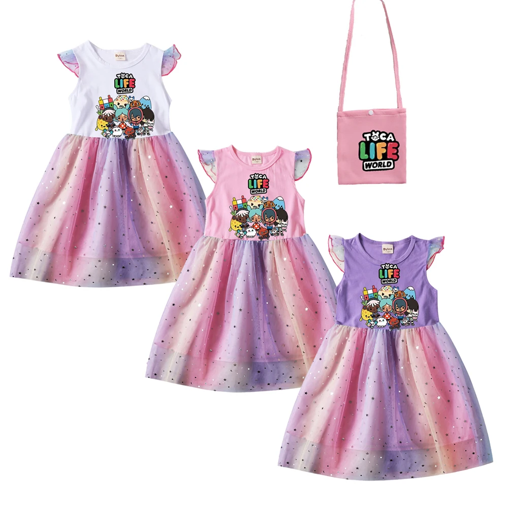 Toca Life World Kids Summer Tolife Dress Neonate Cute Lace Princess Dress Toddler Girls Birthday Party Dresses Piccola Borsa
