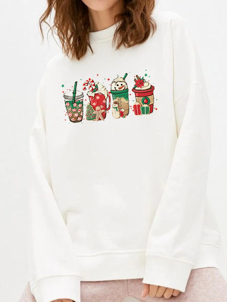 

Christmas milk tea Cup Women Sweatshirt O-Neck Print Long-Sleeved Fashion Clothing Women Fall Spring Female Graphic Hoodies
