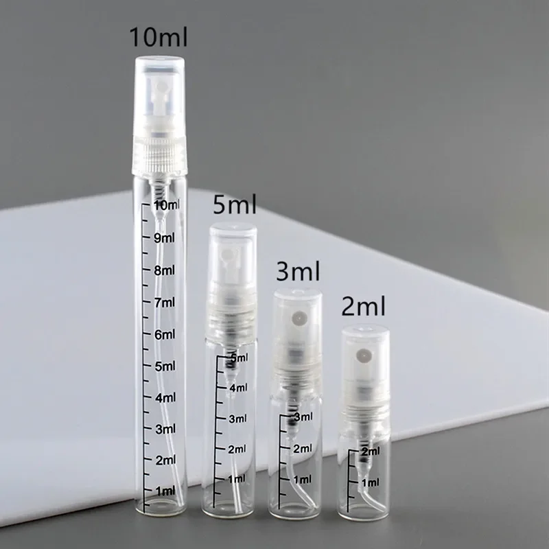 

100pcs/lot 2ml 3ml 5ml 10ml Mist Spray Bottle Thin Glass Pump Bottles Travel Perfume Sample Vials With Sprayer Refillable