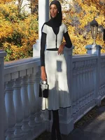 Summer Women White long Skirt Suit Short Sleeve V-neck crop top pleated set elegant dress 2 piece skirt set - Image 6