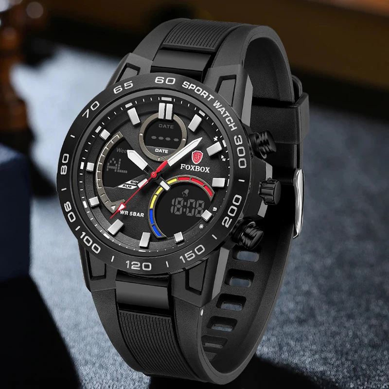 FOXBOX New Mens Watches LIGE Fashion Business Digital Watch for Men Sports Military Silicone Waterproof Chronograph Clock Male