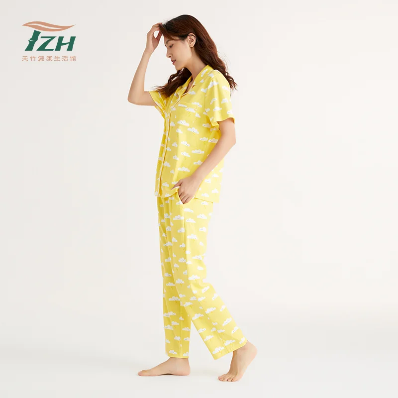 

Tzh Tianzhu Brand Women's Suit Pajamas Summer Thin Pajamas High Quality Bamboo Fiber Material Home Wear