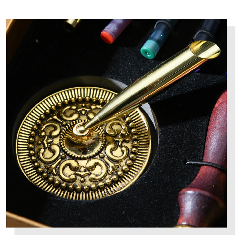 New Retro Feather Dip Ink Pen Set Vintage Calligraphy Writing Signature PU Leather Notebook&2 Nibs & Wax  Seal