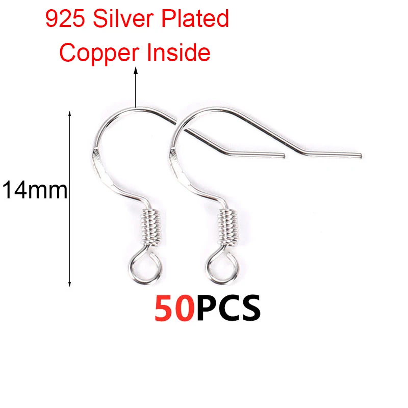 50pcs 925 Sterling Silver Plated Earrings Hooks Hypoallergenic Anti Allergy Earring Clasps Lot For Diy Jewelry Making Supplies