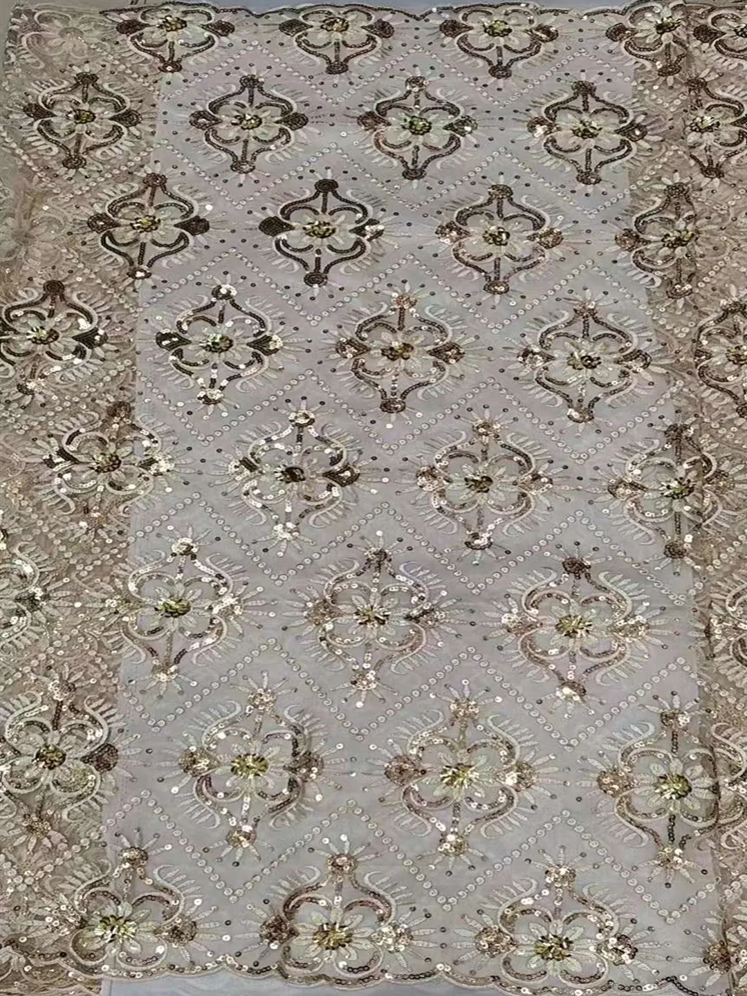

Gold sequin embroidered fabric African Nigeria Lace sequins French tulle net lace for Evening dresses.weddings Party