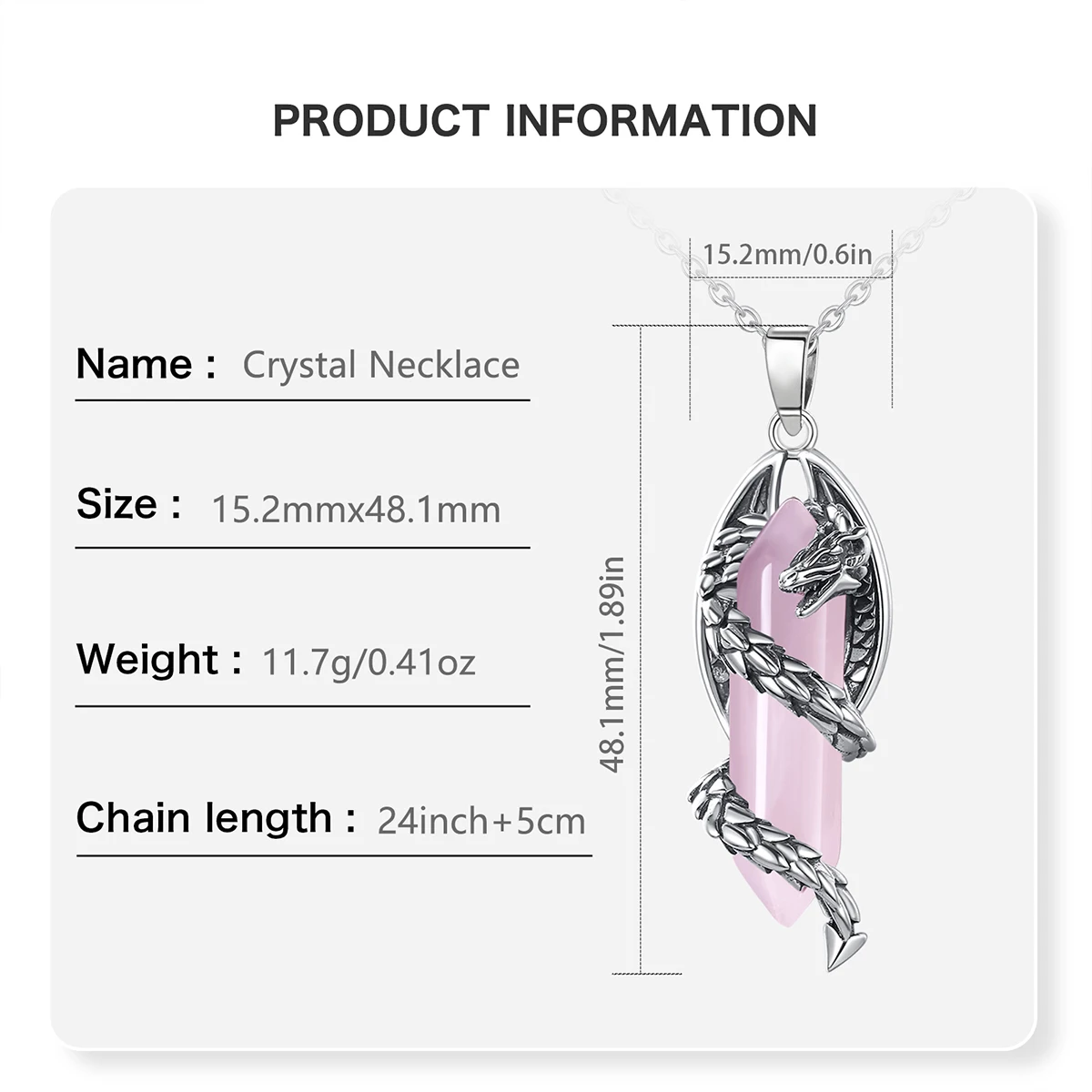 Eudora New Dragon Twining Hexagonal Prismatic Necklace Vintage Punk Obsidian Pink Crystal Pendant Jewelry Healing Gift 2