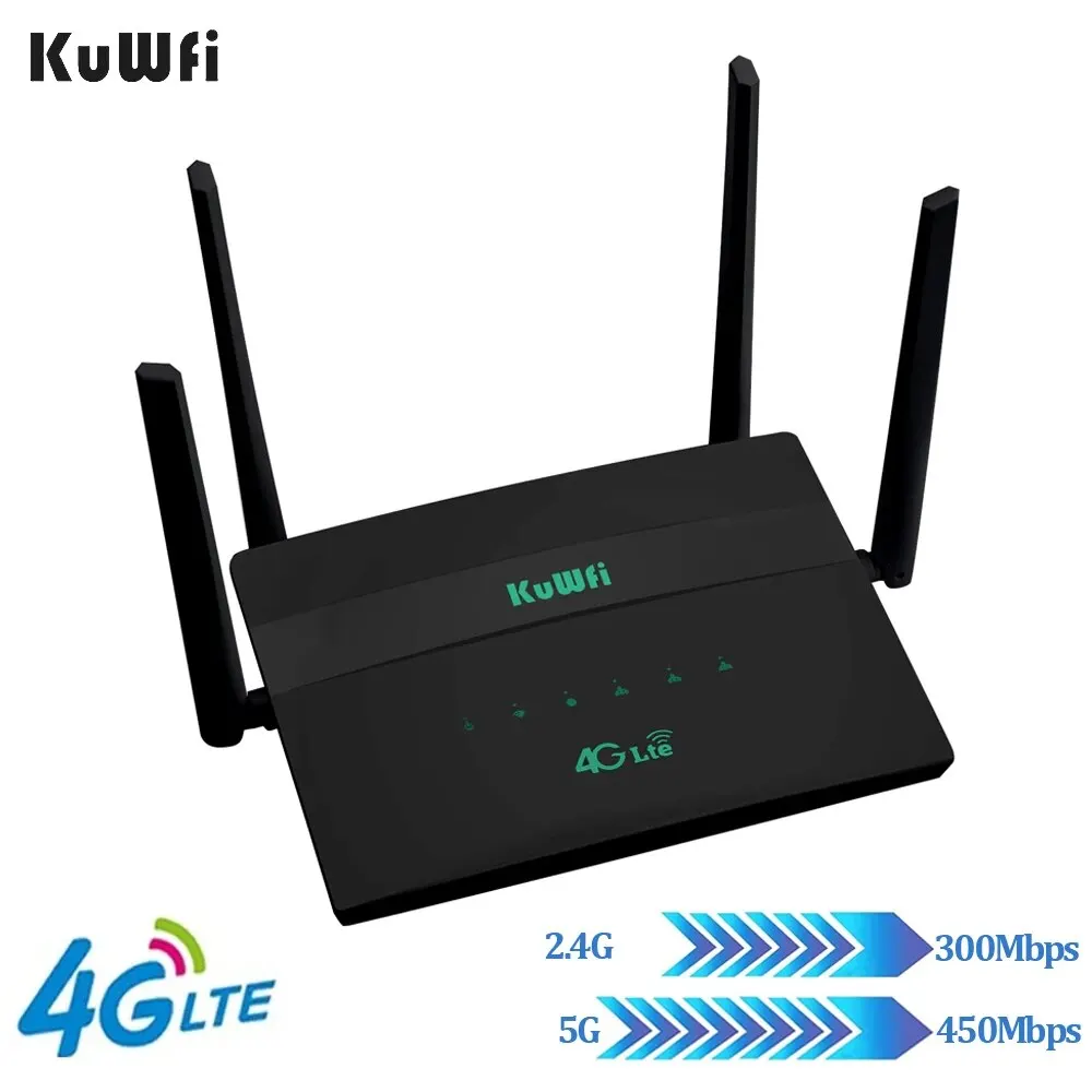 KuWFi 750Mbps 4G CPE WiFi Router 2.4G 5.8G Dual Band Wireless Router High-gain 4 Antenna Roteador LAN WAN Support 32 Users