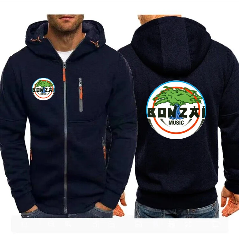 Hoodies Men Jacket Bonzai Records Music Print Casual HipHop Harajuku Hooded Sweatshirts Mens Zipper Jacket Man Hoody Clothing 3