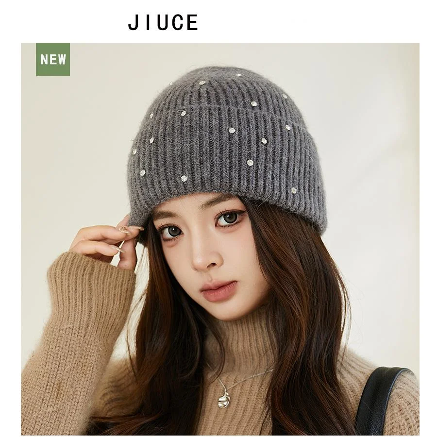 Neue leichte, luxuriöse Wintermütze aus Kaninchenhaar von Xiaoxiangfeng in Diamantfarbe für Kinder, neue sanfte Feen-Strickmütze aus Korea, verdickte, warme Mütze_voghion.com