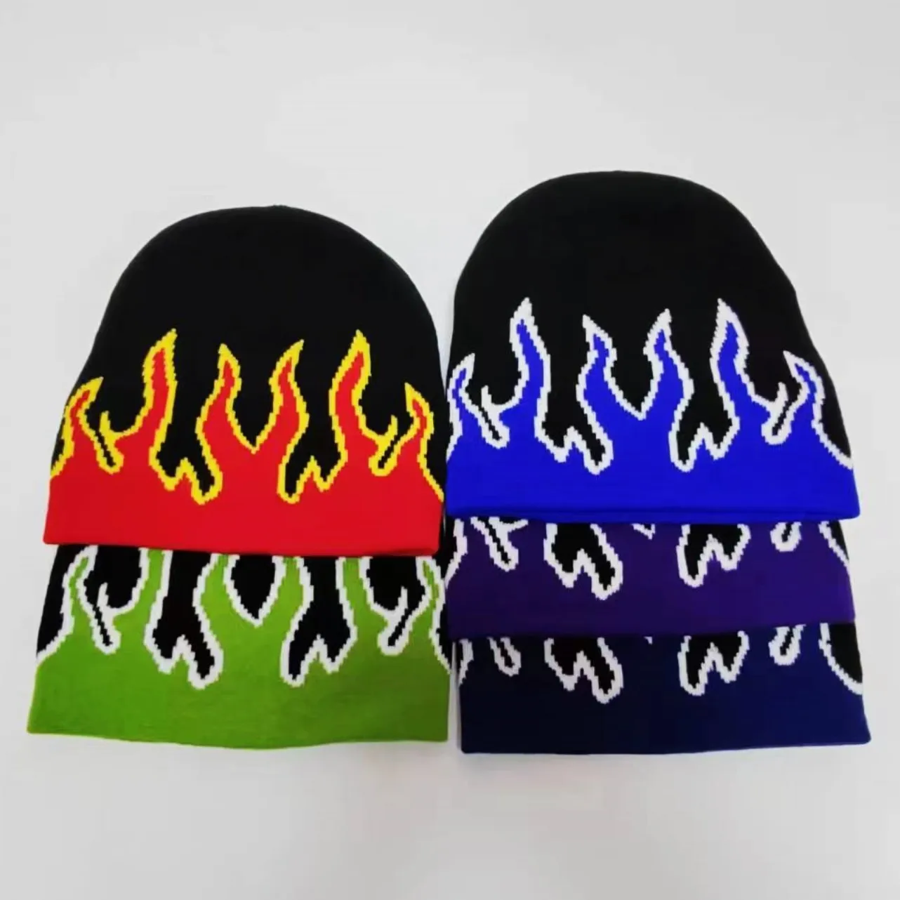 

Selling Fashion Beanies Windproof Warm Cap Autumn Winter Flame Jacquard knitted Hats Men's Outdoor Sports Woolen hat Wholesale