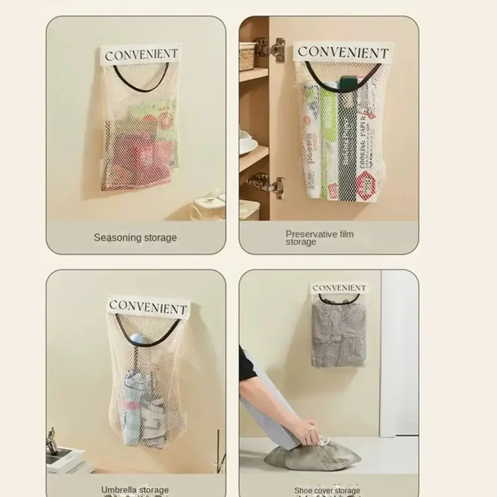 Durable Multi-Purpose Storage Mesh Bag Reusable Large Capacity Kitchen Hanging Mesh Bag Elastic Garbage Bag Storage Artifact