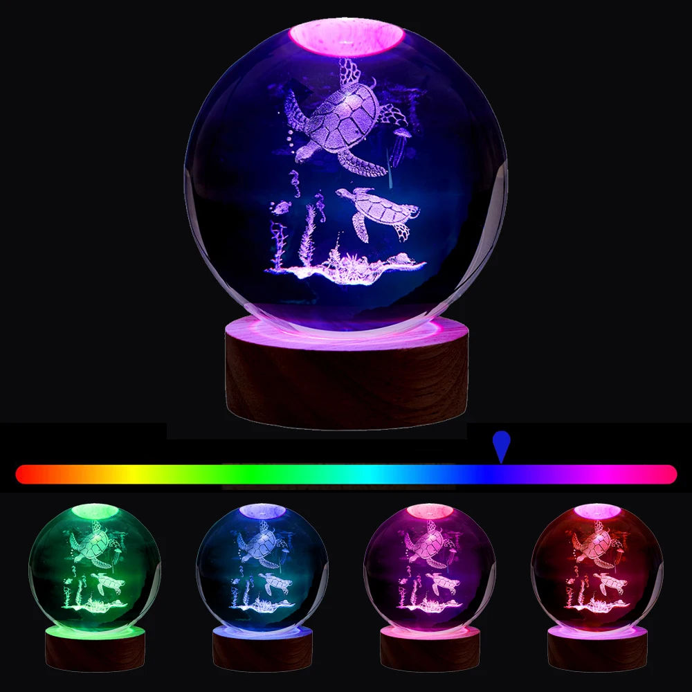 1pc Warm Light 3D Sea Turtle Crystal Ball Lamp Night Light Hippocampus Lamp Kid Friend Birthday Gift For Birthday Christmas